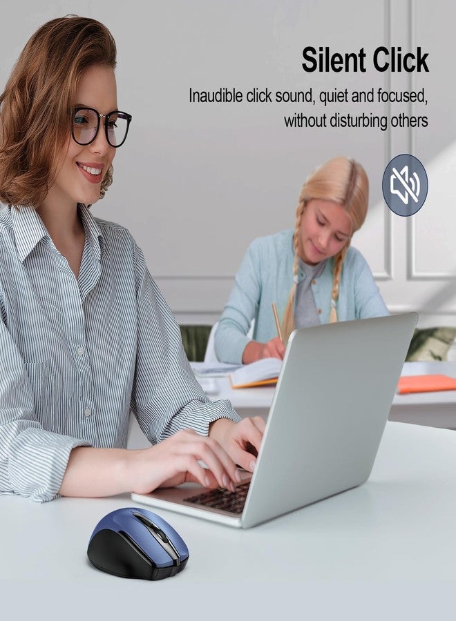 تيك نيت ماوس لاسلكي من TECKNET (2.4 جيجا هرتز وبلوتوث 5.0/3.0) صامت بدقة 4800 نقطة في البوصة، مزود بمنفذ USB-A وبلوتوث، 6 أزرار، توافق واسع - أزرق - Image 5