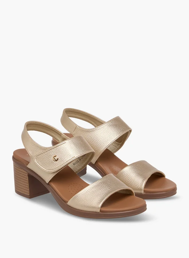 لو كونفورت Solid Block Heel Sandals with Hook and Loop Closure