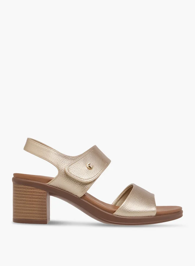 لو كونفورت Solid Block Heel Sandals with Hook and Loop Closure