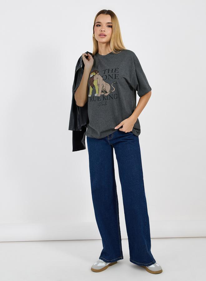 Styli Acid Wash True Lion King Graphic Oversized T-Shirt - Image 2