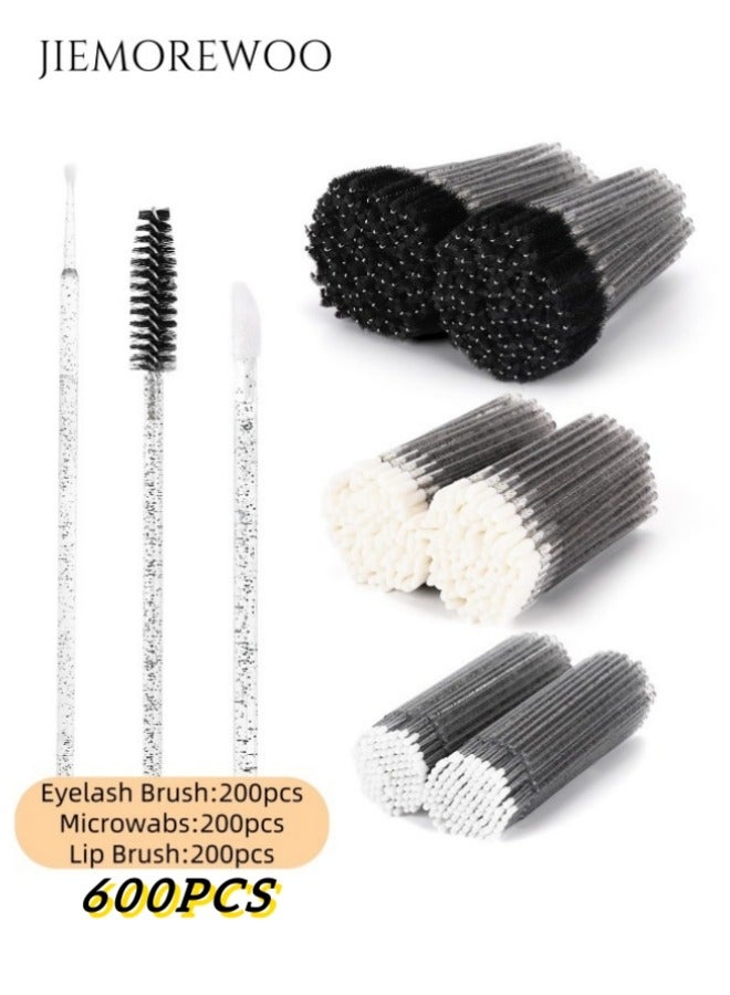 JIEMOREWOO 600pcs Professional Disposable Eyelash Extension Kit Micro Cotton Swab Brushes Mascara and Lip Applicators for Salon and Home Use (Black) - Image 1