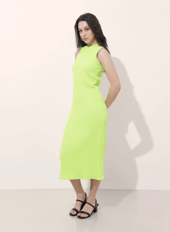 Freehand  Women Regular Fit Textured Round Neck Sleeveless Midi Dress for Women | Best Price UAE