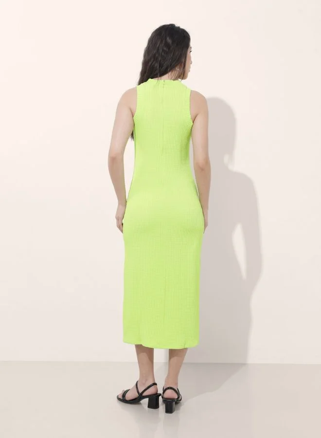 Freehand  Women Regular Fit Textured Round Neck Sleeveless Midi Dress for Women | Best Price UAE