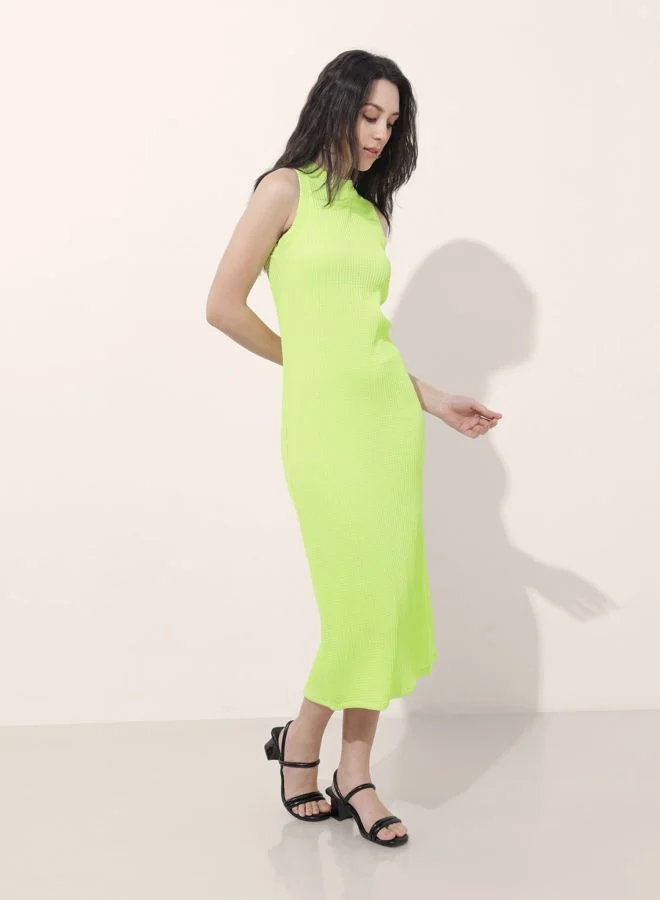Freehand  Women Regular Fit Textured Round Neck Sleeveless Midi Dress for Women | Best Price UAE