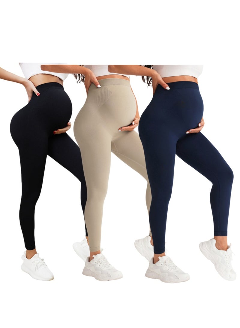 ريدمابليتيك مجموعة من 3 سراويل ضيقة للحوامل، سراويل يوجا رياضية للحمل فوق البطن ناعمة كالزبدة - Image 1