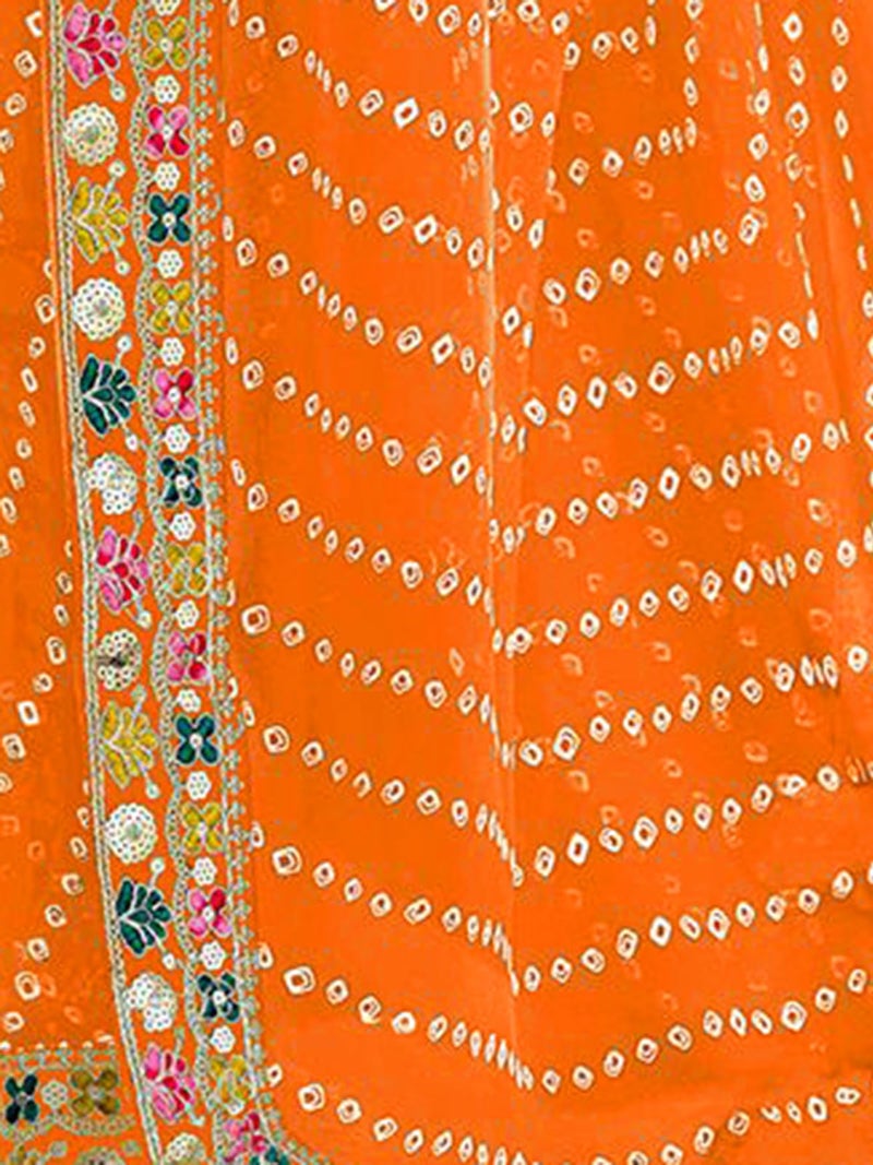 Satrani Women's Georgette Bandhani Printed Saree with Unstitched Blouse Piece (4316S959N_Orange3) - Image 3