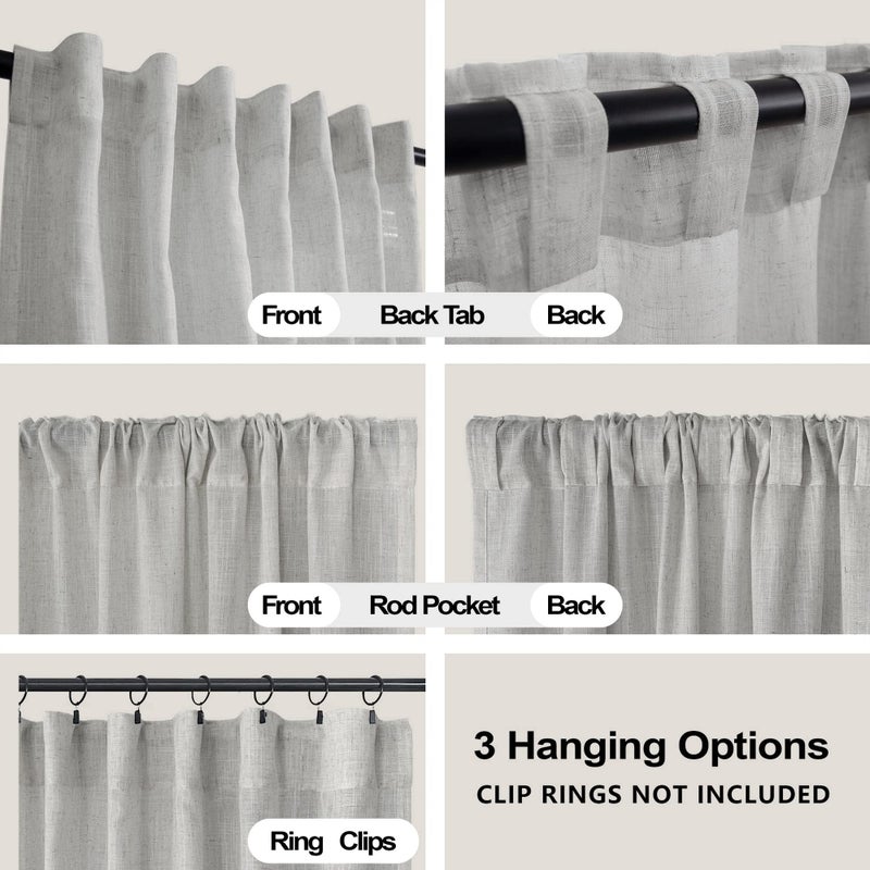 Koufall Floor To Ceiling Curtains 8 Ft 8 Ft Sheer Linen Gray Curtains For Living Room Bedroom 96 Inch Long 2 Panel Sets Light Grey - Image 4