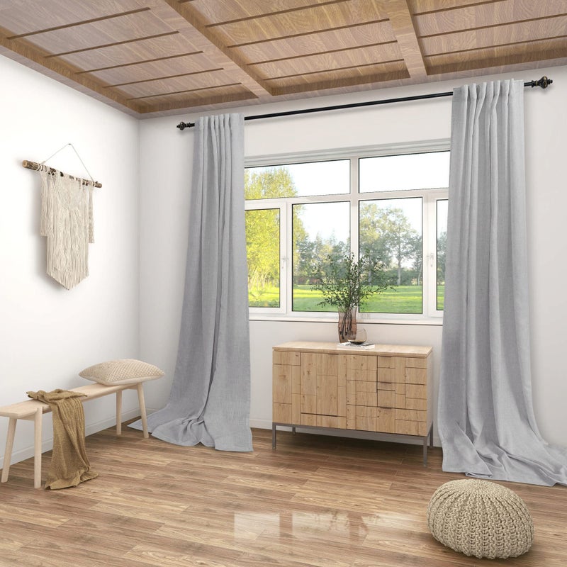 Koufall Floor To Ceiling Curtains 8 Ft 8 Ft Sheer Linen Gray Curtains For Living Room Bedroom 96 Inch Long 2 Panel Sets Light Grey - Image 2