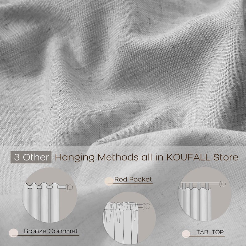 Koufall Floor To Ceiling Curtains 8 Ft 8 Ft Sheer Linen Gray Curtains For Living Room Bedroom 96 Inch Long 2 Panel Sets Light Grey - Image 3