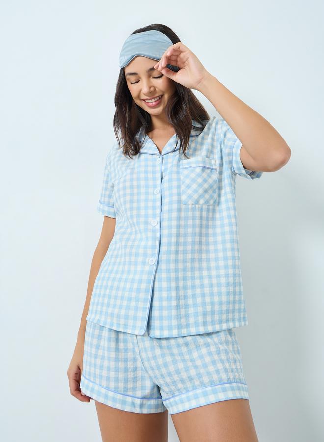 Take Two Light Blue Gingham Shirt and Shorts Set - Image 1