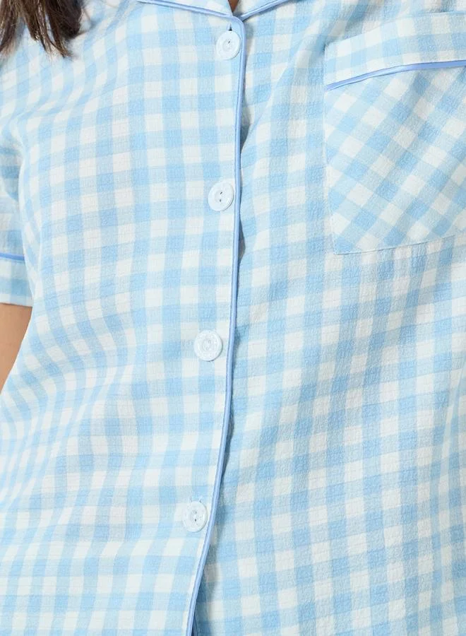 Take Two Light Blue Light Blue Gingham Shirt and Shorts Set for Women | Best Price UAE
