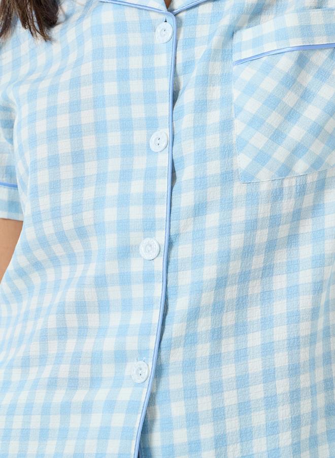 Take Two Light Blue Gingham Shirt and Shorts Set - Image 3