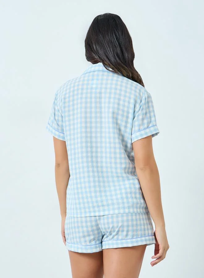 Take Two Light Blue Light Blue Gingham Shirt and Shorts Set for Women | Best Price UAE