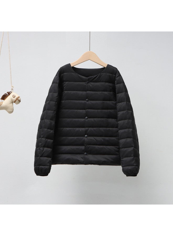 Pinghu Men's Women's Kids' Clothing Autumn Winter Round Neck Down Vest New Style Lightweight Warmth Simple Solid Color Long Sleeve Down Jacket