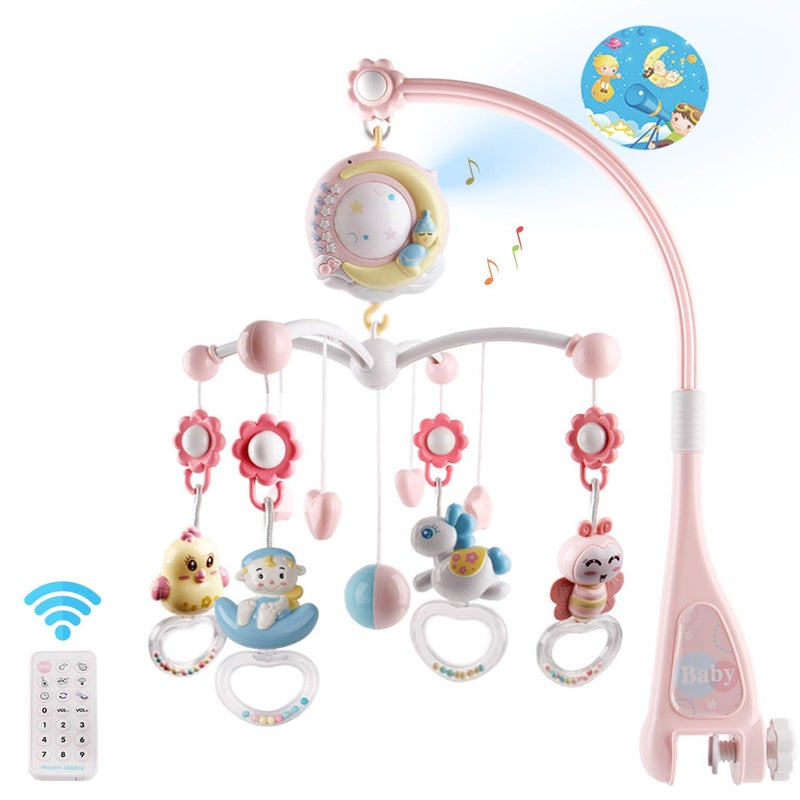 Mini Tudou Baby Musical Crib Mobile with Timing Function Projector and Lights,Hanging Rotating Rattles and Remote Control Music Box with 150 Melodies,Crib Toy for Newborn 0-24 Months - Image 1