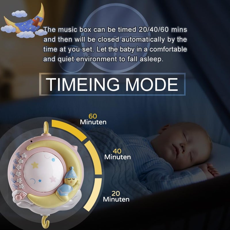 Mini Tudou Baby Musical Crib Mobile with Timing Function Projector and Lights,Hanging Rotating Rattles and Remote Control Music Box with 150 Melodies,Crib Toy for Newborn 0-24 Months - Image 3