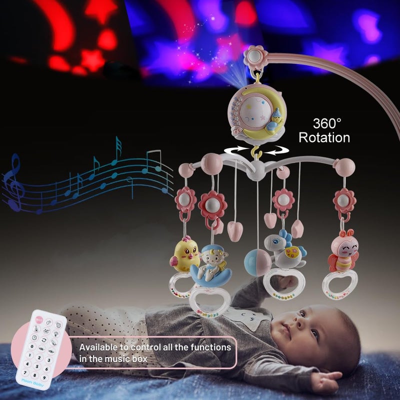 Mini Tudou Baby Musical Crib Mobile with Timing Function Projector and Lights,Hanging Rotating Rattles and Remote Control Music Box with 150 Melodies,Crib Toy for Newborn 0-24 Months - Image 5