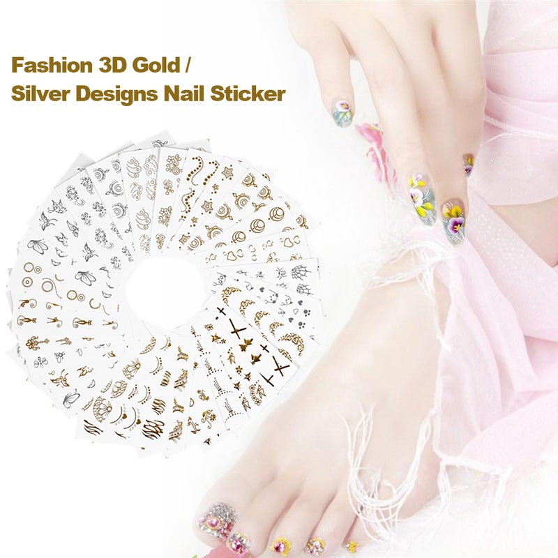 30 Sheets Fashion 3D Gold / Silver Designs Nail Sticker Water Transfer Nail Decals Nail Paper Tip Beauty DIY - Image 5