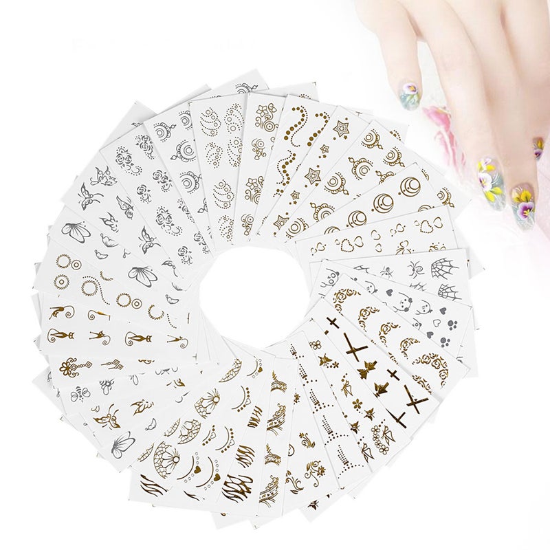 30 Sheets Fashion 3D Gold / Silver Designs Nail Sticker Water Transfer Nail Decals Nail Paper Tip Beauty DIY - Image 2