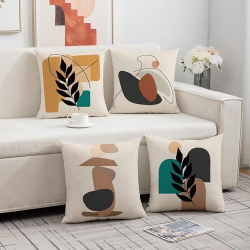 عبايات وسائد زخرفية بطبعة بوهو Abstract مكونة من 4 قطع قياس 18x18 الإنصهار الطبيعي والزخارف النباتية الحديثة لأغطية وسائد مربعة ديكور منزل مزرعة للكنب والأريكة - Image 4