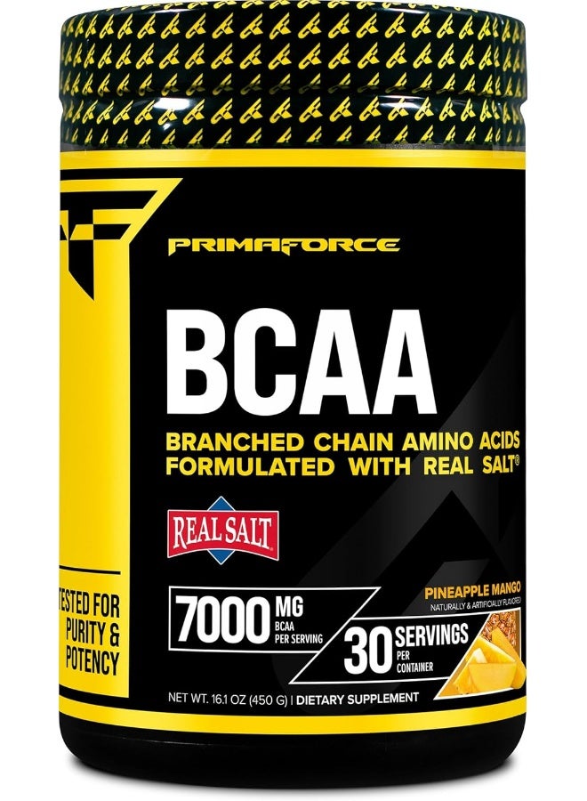 Primaforce BCAA Powder (Pineapple Mango) (30 Servings) - 7000MG 2:1:1 BCAAs, Post-Workout Recovery Drink with Amino Acids and Real Salt for Men & Women - Image 1
