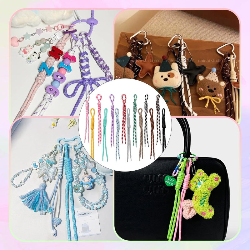 Asofelk 14 Pieces Colorful Paracord Keychain Bag Charms, Braided Rope Key Chain Backpack Handbag Decoration Accessories Paracord Bag Rope Keychain for Purse - Image 5