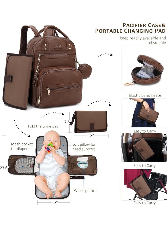 Vegan Leather Diaper Bag Backpack with Changing Pad and Pacifier Holder - Image 4