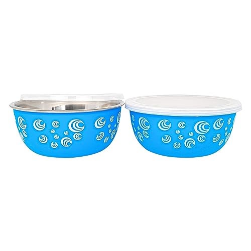 Zaib Stainless Steel Microwave Safe Bowl with lid | Food Storage Container for Kitchen Capacity 750 ML (2 Pcs - Blue Spiral) - Image 4