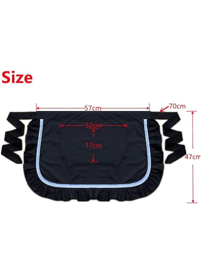 HY Waist Apron Half Apron for Women Cotton Black Pleated Lace Japanese Waist Waitress/Server Maid Apron, 2 Pockets Kitchen Cooking Restaurant Apron - Image 4