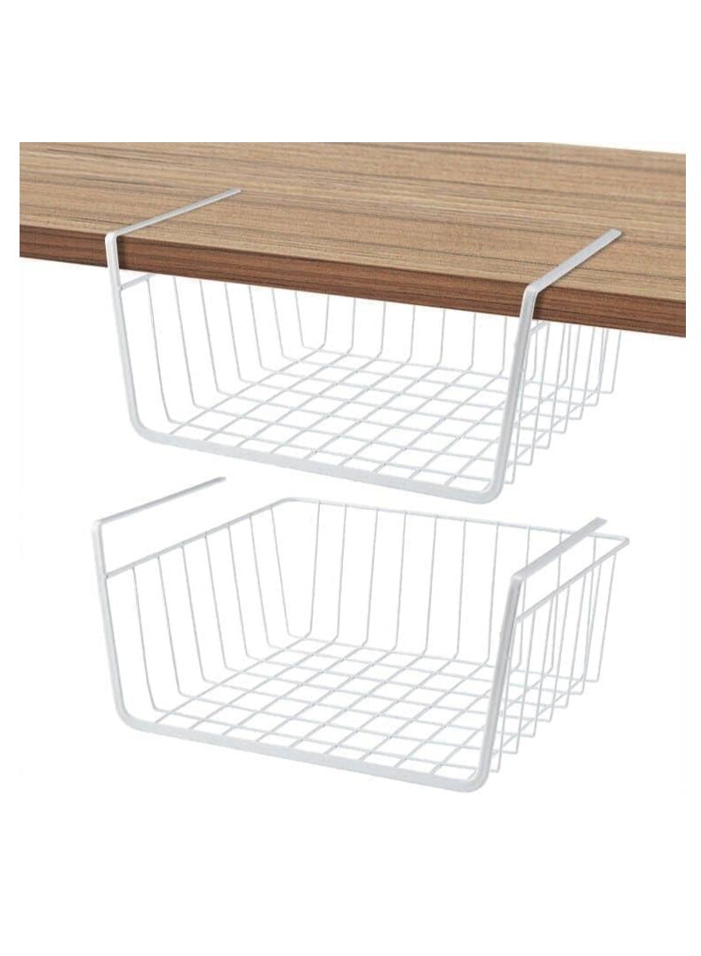ECVV 1Pcs Kitchen Under Shelf Storage Cabinet Basket Large Lightweight Metal Organizer Rack 40 X 26 X 14 cm (White) - Image 1