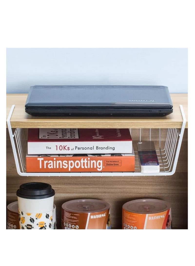 ECVV 1Pcs Kitchen Under Shelf Storage Cabinet Basket Large Lightweight Metal Organizer Rack 40 X 26 X 14 cm (White) - Image 2