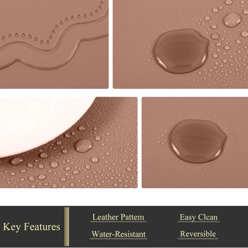 QUESERA European Retro-Style Oval Leather Table Mat Set (6-Pack) – Waterproof & Heat-Insulated