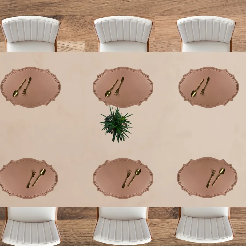 QUESERA European Retro-Style Oval Leather Table Mat Set (6-Pack) – Waterproof & Heat-Insulated