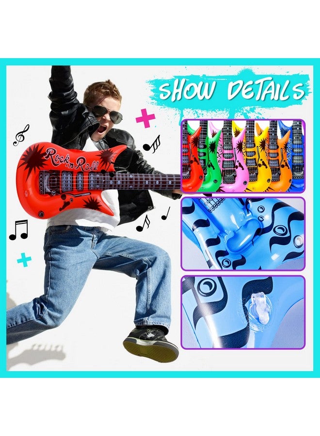 ماكس فن مجموعة ألعاب نجم الروك القابل للنفخ من ماكس فن، 30 قطعة من ديكورات حفلات الثمانينيات والتسعينيات، أدوات حفلات قابلة للنفخ، آلة موسيقية قابلة للنفخ، جيتار قابل للنفخ، فرقة روك لحفلات الكرنفال، لوازم حفلات الروك آند رول - Image 3