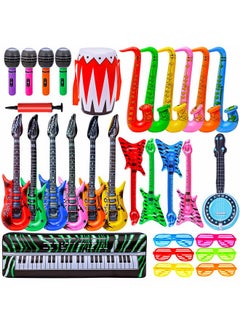Max Fun Max Fun Inflatable Rock Star Toy Set, 30 PCS 80s 90s Party Decorations Inflatable Party Props Musical Instrument Blow up Guitar Inflate Rock Band for Carnival Party Favors Rock and Roll Party Supplies  - Image 1