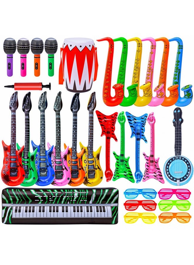 ماكس فن مجموعة ألعاب نجم الروك القابل للنفخ من ماكس فن، 30 قطعة من ديكورات حفلات الثمانينيات والتسعينيات، أدوات حفلات قابلة للنفخ، آلة موسيقية قابلة للنفخ، جيتار قابل للنفخ، فرقة روك لحفلات الكرنفال، لوازم حفلات الروك آند رول - Image 1