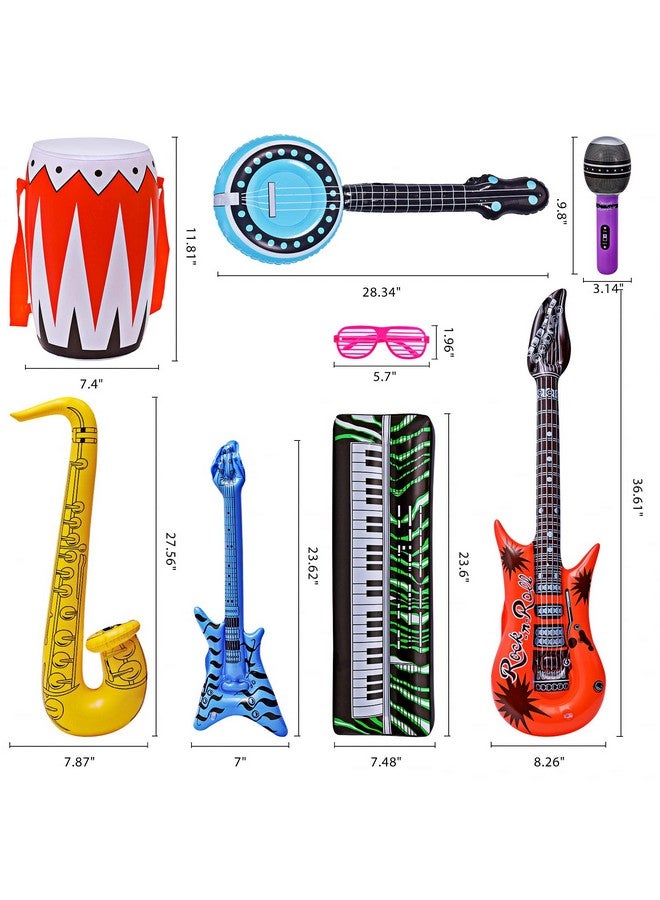 ماكس فن مجموعة ألعاب نجم الروك القابل للنفخ من ماكس فن، 30 قطعة من ديكورات حفلات الثمانينيات والتسعينيات، أدوات حفلات قابلة للنفخ، آلة موسيقية قابلة للنفخ، جيتار قابل للنفخ، فرقة روك لحفلات الكرنفال، لوازم حفلات الروك آند رول - Image 5