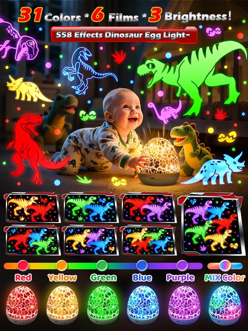 PIKOY Beast Truck Toys 【15 Sounds & 6 Films】 Dinosaur Toy Trucks for Boys Age 3-7 [31 Colors & Remote Control] Dinosaur Toys for Kids 3-5 Egg Light for Nursery Egg Night Light for Kids Boy Toys for Boys - Image 4