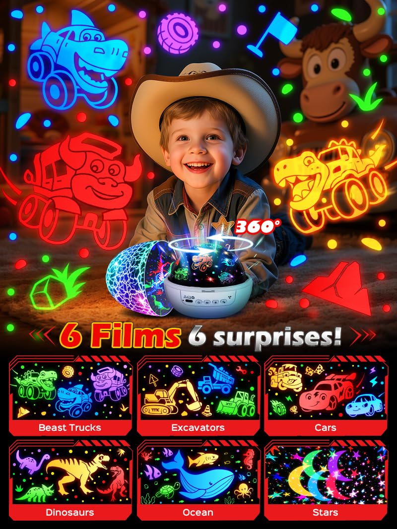 PIKOY Beast Truck Toys 【15 Sounds & 6 Films】 Dinosaur Toy Trucks for Boys Age 3-7 [31 Colors & Remote Control] Dinosaur Toys for Kids 3-5 Egg Light for Nursery Egg Night Light for Kids Boy Toys for Boys - Image 3