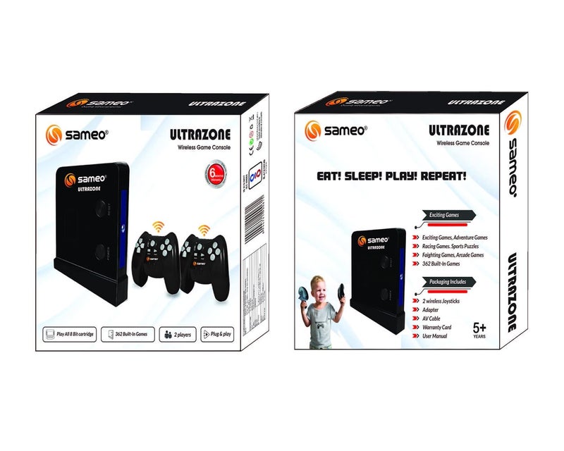 Sameo وحدة تحكم ألعاب ULTRAZONE اللاسلكية 8 بت للتلفاز مع عصا تحكم لاسلكية 2 | 362 لعبة مدمجة | مثالية للبالغين والأطفال والأولاد والبنات | ضمان 6 أشهر (أسود) - Image 4