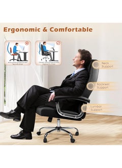 AnneFish Executive Office Chair Adjustable Leather Chair High Back Swivel Office Desk Chair with Padded Armrest Spring Seat Computer Desk Chair for Home Office  - Image 2