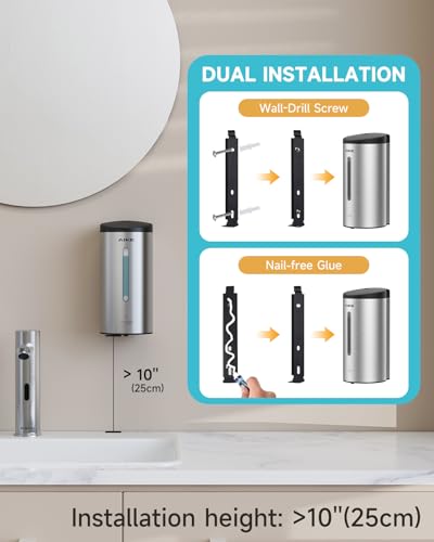 AIKE Automatic Wall Mount Liquid Soap Dispenser Commercial Stainless Steel with 25oz Large Capacity Save Time Effort and CostModel AK1205Brushed - Image 3