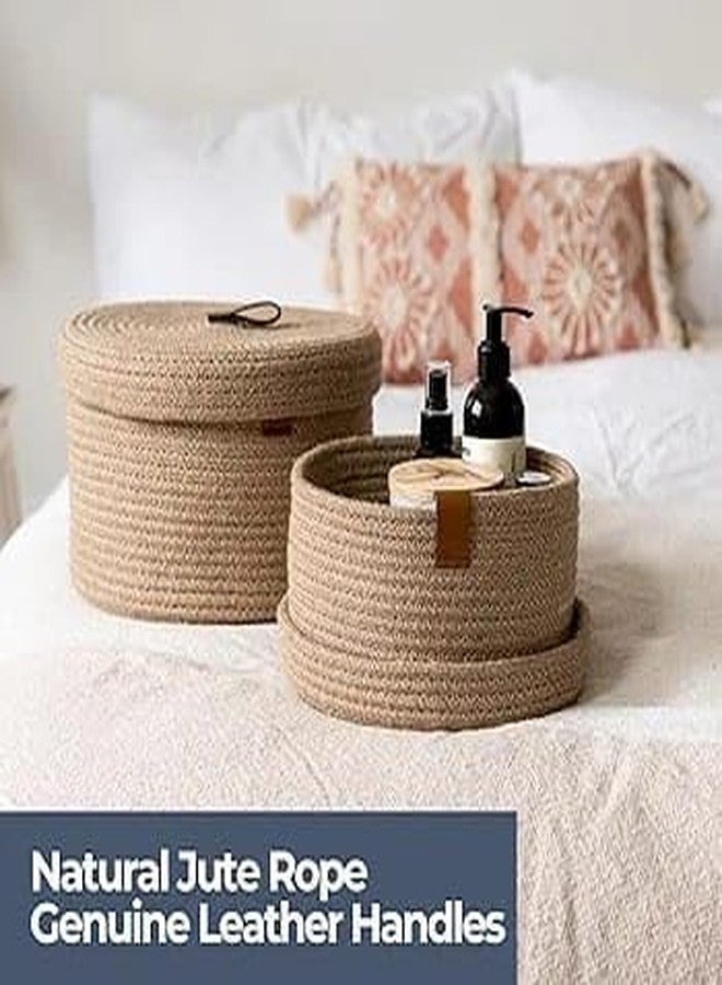 RUGSZONE سلة خيش متعددة الأغراض لطيفة من RUGSZONE® مع غطاء، سلال تخزين للحمام وغرفة المعيشة والمطبخ، صندوق تنظيم، صندوق زينة، صندوق إسعافات أولية (عبوة من قطعة واحدة) بيج وأحمر (صغير) - Image 2