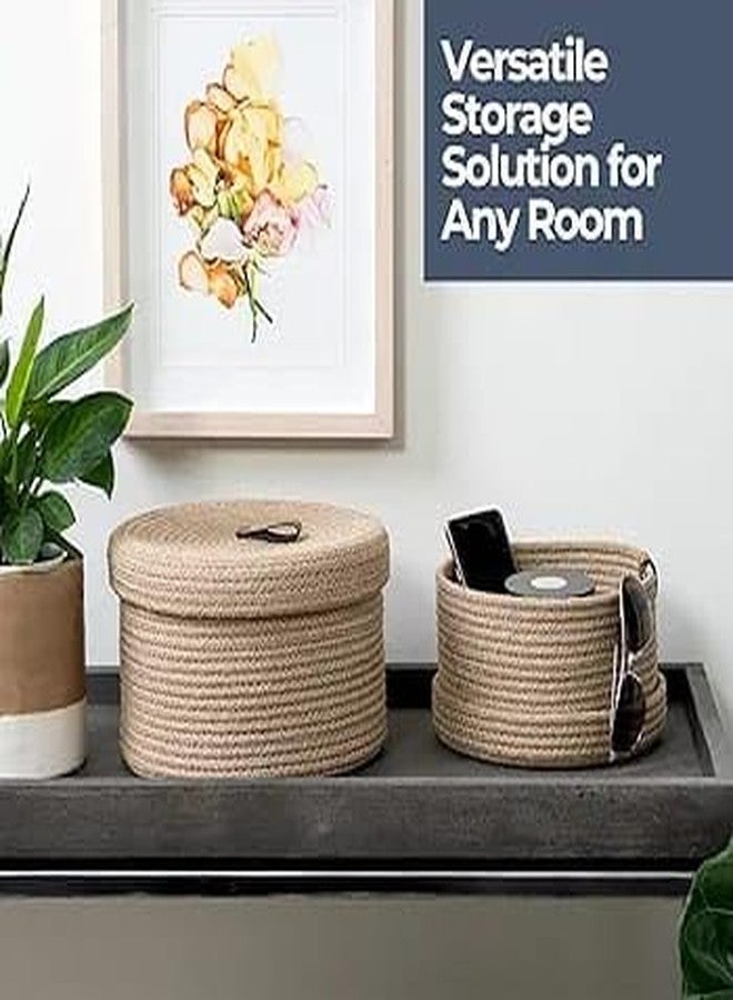 RUGSZONE سلة خيش متعددة الأغراض لطيفة من RUGSZONE® مع غطاء، سلال تخزين للحمام وغرفة المعيشة والمطبخ، صندوق تنظيم، صندوق زينة، صندوق إسعافات أولية (عبوة من قطعة واحدة) بيج وأحمر (صغير) - Image 3