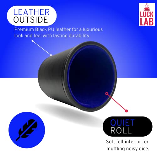 Luck Lab Black Leather Dice Cup with Lid Including 6 Matching Pearl Dice Blue Velvet Interior for Quiet Shaking Use for Liars Dice Farkle Yahtzee Board Games Black - Image 5