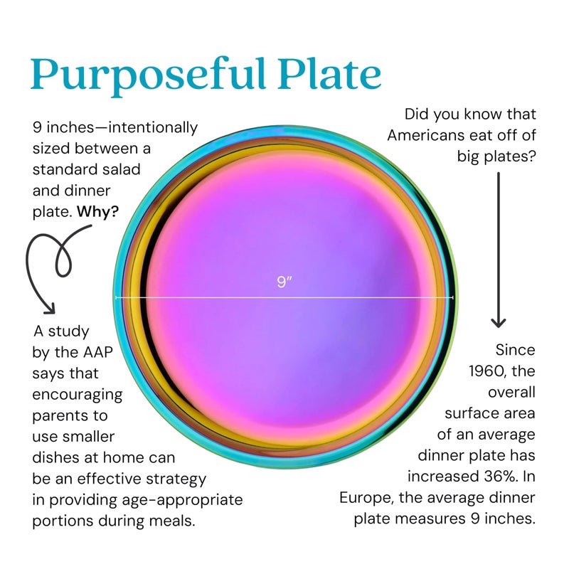 Ahimsa Stainless Steel Kids Plates, 9" Colorful Stainless Steel Plate, Pediatrician Designed & Non Toxic, Unbreakable, Dishwasher Safe, Rainbow - Image 2