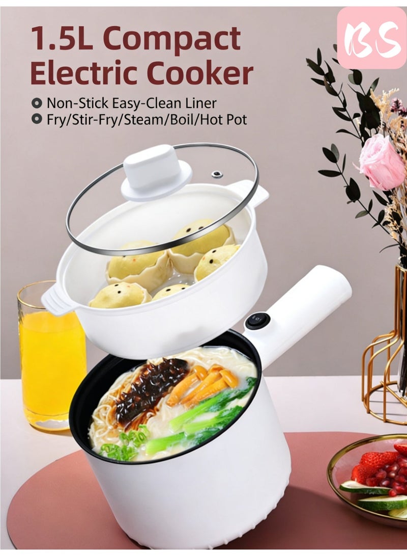 بي إس قدر طهي كهربائي متعدد الوظائف بسعة 1.5 لتر، سرعتان، مكون من 3 قطع | يأتي مع رف تبخير من الفولاذ المقاوم للصدأ | حماية من ارتفاع درجة الحرارة ونقص الماء | غطاء زجاجي شفاف، مقبض غير قابل للانزلاق لسهولة الاستخدام | وعاء داخلي غير لاصق لسهولة التنظيف | مناسب لشخص أو شخصين للاستخدام اليومي في تحضير الأطعمة الساخنة وللرحلات والتخييم. - Image 3