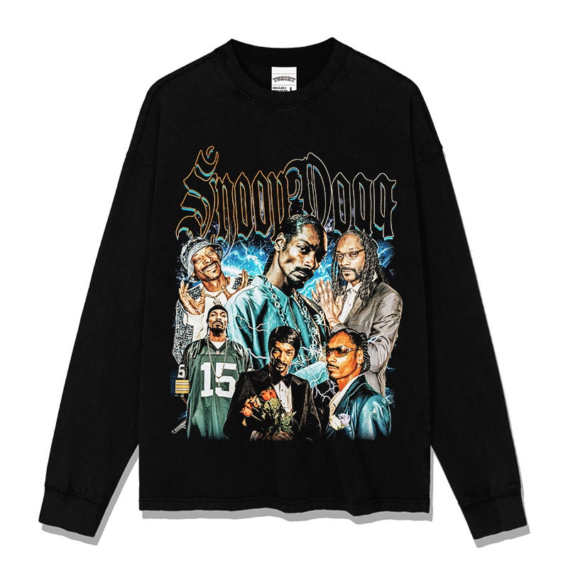 Retro Hip-Hop Snoop Dogg Snoopy Dog ​​Print Short-Sleeved T-Shirt Heavy Round Neck Hooded Sweatshirt - Image 1