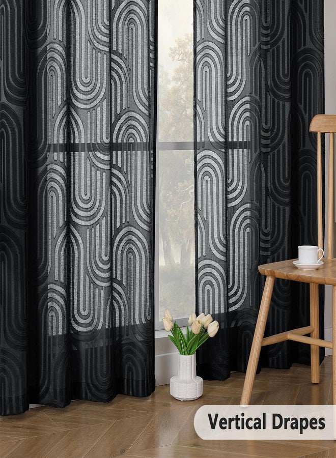 Simplebrand Black Semi Sheer Curtains 84 Inches Long 2 Panels, Soft Airy Light Filtering Jacquard Clip Textured Semi Sheer Curtains for Living Room, Modern Elegant Rod Pocket Window Panels, 42"Wx84"L - Image 5