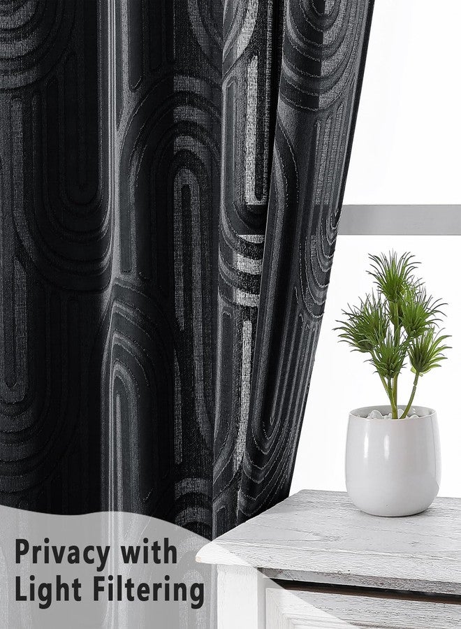 Simplebrand Black Semi Sheer Curtains 84 Inches Long 2 Panels, Soft Airy Light Filtering Jacquard Clip Textured Semi Sheer Curtains for Living Room, Modern Elegant Rod Pocket Window Panels, 42"Wx84"L - Image 2